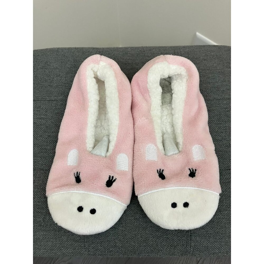 Pink and White Unicorn Slippers Size Medium / 8